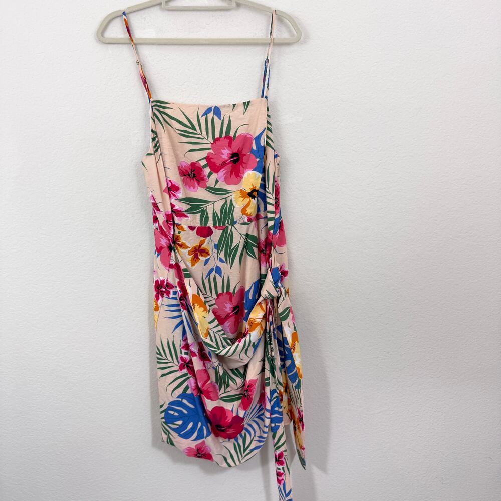 L'Atiste Womens Mini Wrap Dress Size 1X Floral Tropical Summer Vacation Cream
